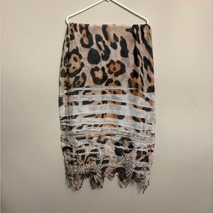 Leopard Print Lace Trim Scarf